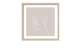 Pro-Art Rahmenbild Line Art Faces 33x33cm: weißes Line-Art-Gesicht auf beige mit Holzrahmen..