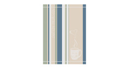 Geschirrtuch 50 x 70 cm in blau mit Streifen und Aufschrift.