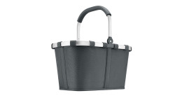 Reisenthel Einkaufskorb Carrybag MH Limited Edition, graues Polyester mit gebogenem Aluminiumgriff auf weißem Grund.