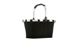 Der Reisenthel Einkaufskorb Carrybag XS: schwarzes Polyester, Alurahmen, gebogener Griff, isoliert auf Weiß.