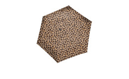 Reisenthel Regenschirm Umbrella Pocket Mini, Leopardendruck, aus recyceltem Polyester, Ansicht von oben auf weißem Hintergrund.