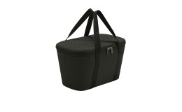 Die Kühltasche Coolerbag XS von Reisenthel ist eine schwarze Isoliertasche mit zwei Griffen und Reißverschluss, hergestellt aus recyceltem Polyester.