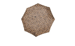 Reisenthel Regenschirm Umbrella Pocket Duomatic mit braunem und schwarzem Leopardendruck, recyceltes Polyester, Ansicht von oben.