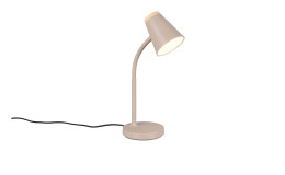 Die Reality LED-Tischleuchte Pongo 36 cm hat einen beigefarbenen, gebogenen Hals, einen konischen Schirm und ist mit Leuchtmitteln ausgestattet.