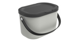 Bioabfallbehälter Albula 3,2 l aus weißem Kunststoff mit schwarzem Deckel und Griff.