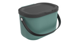 Bioabfallbehälter Albula 3,2 l aus grünem Kunststoff mit schwarzem Deckel und Griff.