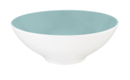 Dessertschale Life 14,6 cm aus Porzellan mit einer weißen Außen- und türkisen Innenfarbe.