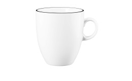 Becher Modern Life 400 ml aus Porzellan in weiß mit schwarzem Rand.