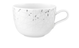 Milchkaffeetasse Liberty 380 ml aus weißem Porzellan mit schwarz-grauem Motiv.