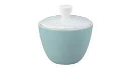 Zuckerdose Life 260 ml aus Porzellan in türkis und weiß.