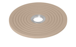 Untersetzer Oolong 14 cm aus Silikon in beige und einem silbernen Edelstahlring in der Mitte.