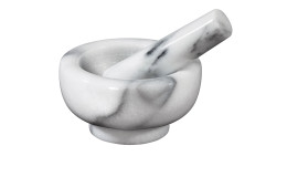 Mörser mit Stößel in weiß grau Marmor 