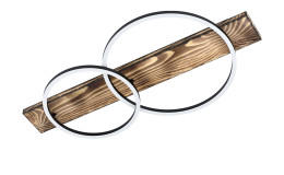 LED-Deckenleuchte Boyal 40 cm mit zwei Leuchtringen auf einem holzfarbenen Sockel, Leuchtmittel inklusive.