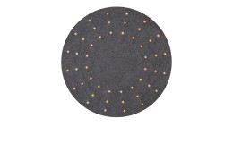 LED-Christbaummatte Granne 80 cm: Runder grauer Filzteppich mit kleinen sternförmigen LED-Leuchten in einem kreisförmigen Muster.