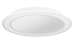 Runde weiße LED-Deckenleuchte Macchioni 38 cm mit strukturiertem Diffusor, von unten gesehen.