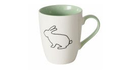 Becher Netti, weiß, mehrfarbig mit hellgrünen Akzenten und schwarzem Hasen-Umriss, Ø 8 cm.