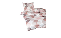Mako-Satin-Bettwäsche Palermo 135x200 cm in rosa, beige & weiß kariert, mit Bettdecke, Kissenbezug & 2 Kopfkissen.