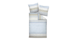 Satin-Bettwäsche 155 x 220 cm Kreideblau mit Kissenbezug und Naturfasern auf weißem Hintergrund.