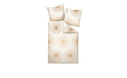 Satin-Bettwäsche 135x200 Beige/Koralle Set mit zwei Kissen, dezentes Kreismuster.