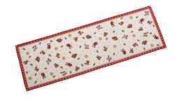 Gobelin Läufer Toy's Delight 32 x 96 cm in weiß mit rotem Ran und weihnachtlichen Motiven.
