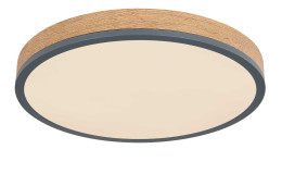 Globo LED-Deckenleuchte Doro 45 cm: Holzwerkstoff-Rand, schwarze Zierleiste, weißer Diffusor, Leuchtmittel inkl.