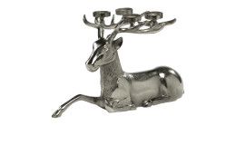 Hirsch-Kerzenhalter 30 cm aus Aluminium in der Farbe silber.