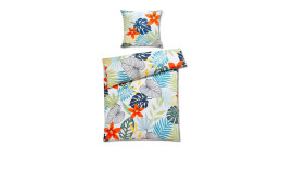 Satin Bettwäsche 135 x 200 cm mehrfarbig mit Blumen.