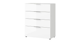 Kommode Owingen in weiß mit Glasauflagen, 4 Schubladen