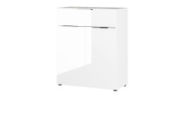 Kommode Owingen in weiß, mit Glasauflagen, 4 Schubladen