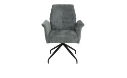 Armlehnstuhl Verena aus einem Microfaser Webstoffbezug in Hellgrau mit einem schwarzen Metallgestell. Frontalansicht