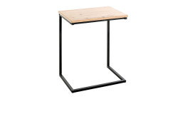 Beistelltisch Luca 2 mit rechteckiger Holzplatte und schwarzem Metallgestell in C-Form.