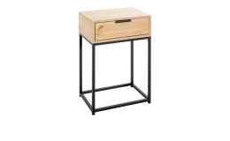 Konsole Marlena mit einem Schubfach aus hellem Holz und schwarzem Metallgestell