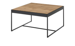 Couchtisch Livia mit Tischplatte in HWP Eiche furniert und geölt, sowie Gestell aus schwarzem Metall