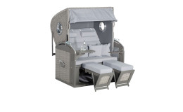 Strandkorb Rügen in grau-braun, seitlich mit Bullaugen