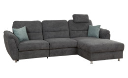 Komfort-Wohnlandschaft Dyre in einem grauen Stoff bezogen mit Füßen im Alu-Look.