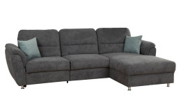 Basis-Wohnlandschaft Dyre in einem grauen Bezugsstoff mit Füßen im Alu-Look.