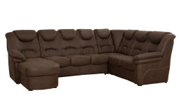 Komfort-Wohnlandschaft Rurik im braunen Bezugsstoff und nussbaumfarbigen Füßen.