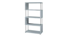 Standregal Seven aus Holzwerkstoff in aqua mit schwarzen Stäben.