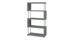 Standregal Seven aus Holzwerkstoff in pine green mit schwarzen Stäben.