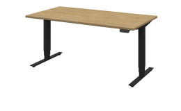 Basis-E-Schreibtisch mit einer Platte in Hickory Eiche-Dekor, Metallgestell in Anthrazit