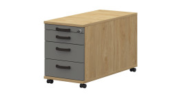 Rollcontainer Texas mit Front in Mittelgrau und Korpus in Hickory Eiche-Dekor