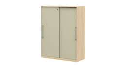 Schiebetürenelement Texas, Front in Kieselgrau, Korpus in Eiche Sand Nachbildung, Griff in Alu-Silber, Schrägansicht