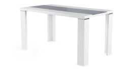 Esstisch Adele im Dekor Weiß Hochglanz und Glaseinlage in Grau