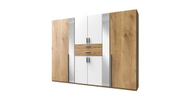 Drehtürenschrank Olaf in der Farbkombi Plankeneiche / weiß mit Spiegel