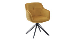 Armlehnenstuhl Elena mit einem goldenen Samtstoffbezug und einem schwarzem Fuß
