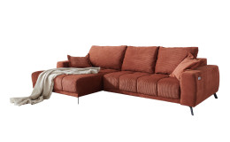 Wohnlandschaft Boston mit einer Ottomane auf der linken Seite in rostrot.