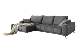 Wohnlandschaft Boston mit einer Ottomane auf der linken Seite in dunkelgrau.