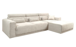 Komfort-Wohnlandschaft Carter in der Farbe Creme, Ottomane auf der rechten Seite.