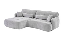 Liv’In Komfort-Wohnlandschaft LIV’IN Saranda, 91 cm hoch, hellgrau mit gesteppten Kissen, fünf Kissen, weißer Hintergrund.