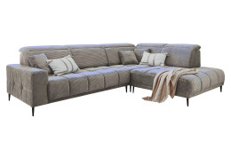 Wohnlandschaft Luan in Dunkelbraun Creme in Cord-Optik, Anbauecke rechts und feiner Steppung freigestellt auf weißem Grund.